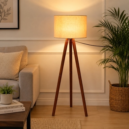 Two Fold Desmond Floor Lamp with Beige Shade