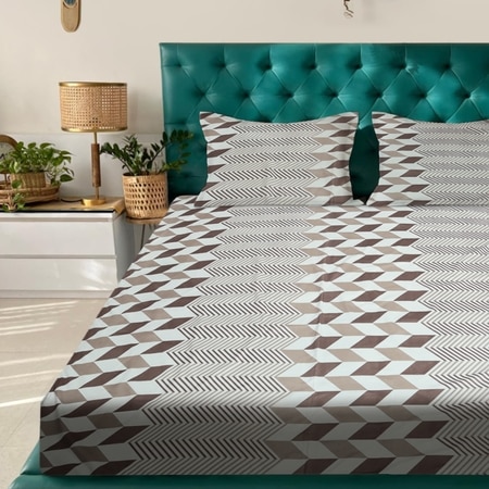 Light Brown Abstract 180 TC Flat 1 Queen  Bedsheet with 2 Pillow Covers