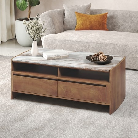 Tavo Solid Wood and Toronto Coffee Table In Antique Amber Finish