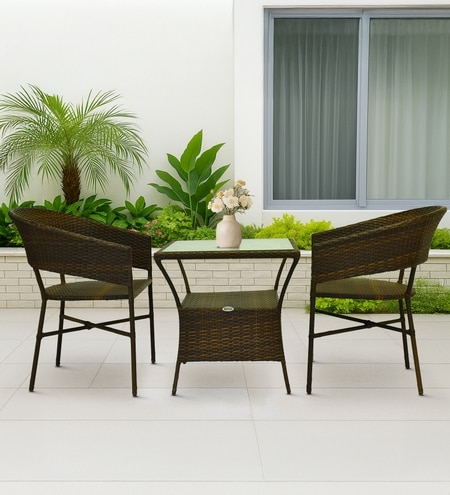 Geelong Wicker Table And Chair Set Brown Beige Dual Ton Finish
