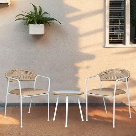 Costa Outdoor Table Set with 1 Table and 2 Chairs in Ivory White