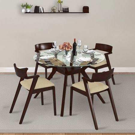 Wesley - Thomson 4 Seater Round Glass Top Dining Table Set