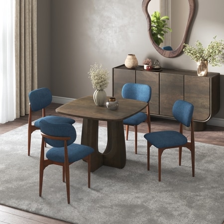 Aero Solid Wood 4 Seater Dining Table With 4 Ollie Dining Chairs (Finish : Danish Walnut, Chair Colour : Baltic Blue)