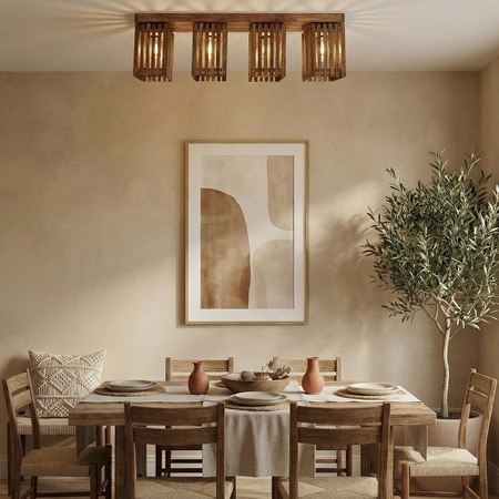 Elegant Brown Solid Wood Ceiling Light