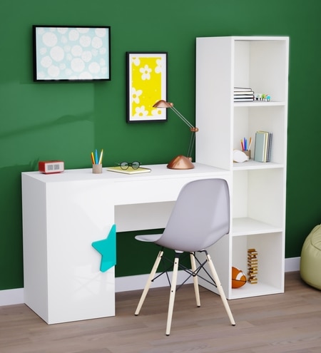 Joy Ride Study Table In White & Teal Colour