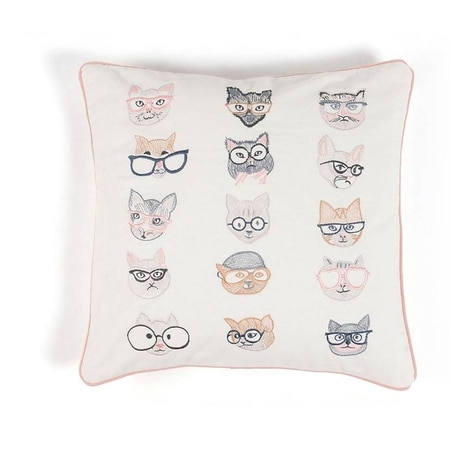 Cats Embroidered Cotton Cushion Cover