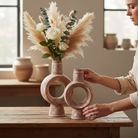 Rustic Speckled Ring Vases