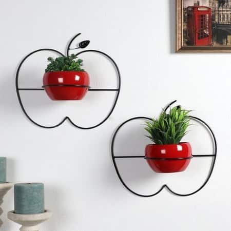 Wall Hanging Apple Planter Set Of 2 In Red Colour