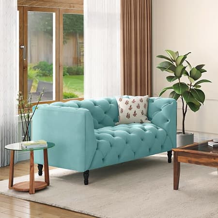 Henrietta 2 Seater Fabric Sofa in Icy Turquoise Colour