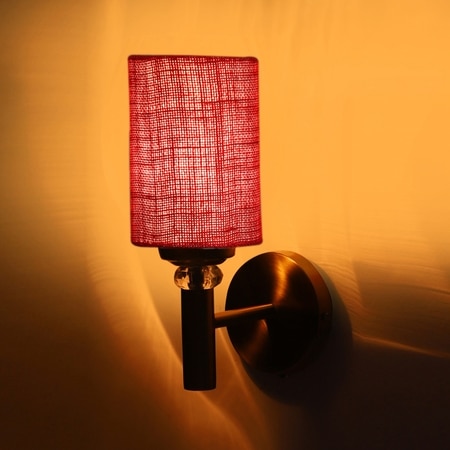 Devansh Metal Electric Wall Light in Gold Colour with Maroon Shade Count of 1 Light