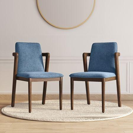 Harper Solid Wood Dining Chair In Danish Walnut Finish with Baltic Blue Colour