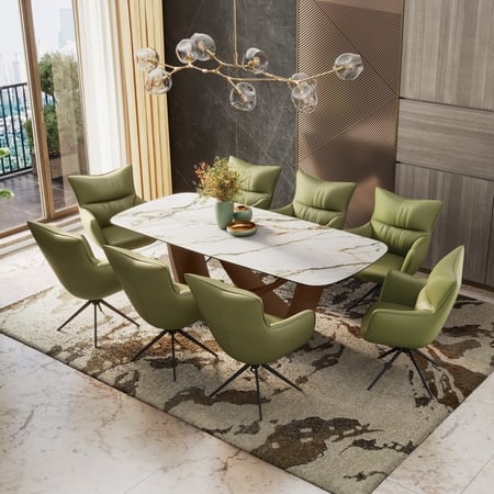 Paloma 6 Seater Pluto Spanish Ceramic Dining Table With 6  Beck Dining Chairs (Finish : Pluto Spanish Ceramic, Chair Colour : Olive Leatherette)