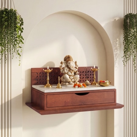 Devoto Solid Wood Wall Mounted Prayer Unit In Honey Finish