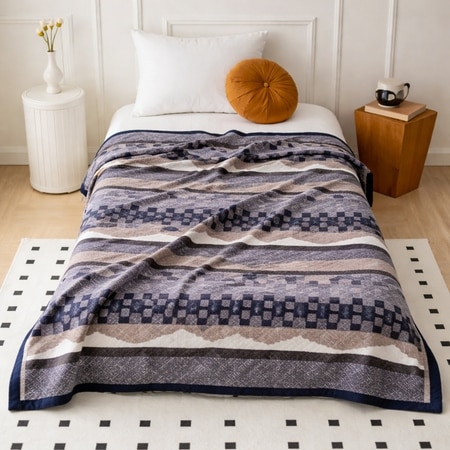 Mila Multicolor Abstract Wool Single Bed Blanket 350 Gsm