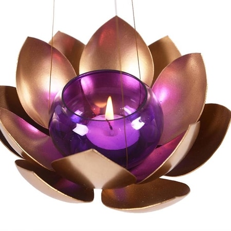 Hanging Lotus Iron and Tinted Glass Tea light holder