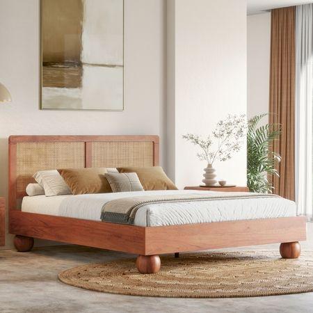 Takai Solid Wood And Cane King Size Non Storage Bed In Red Cedar Finish