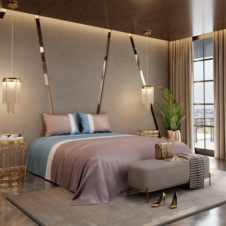 Stoa Paris 300TC UltrSatin Super King Bedsheet with 2 Pillow Covers Satin Super Champagne Blue