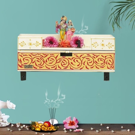 D'Dass White Wooden Shelf Style Temple For Pooja In Home and Office