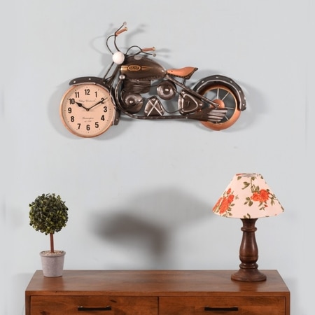 Metal Handpainted Decorative Jawa 8'' Bike Wall Hanging Decorative Showpiece Clock In Multicolor By Craft Tree