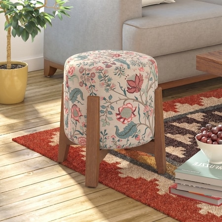 Nicole Stool In Amber Walnut Finish With Calico Print Colour