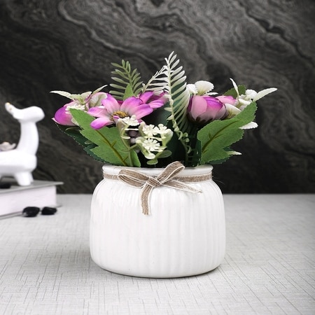 Artificial Pink And Purple Anemone Buttercup Flowers With Ceramic Pot