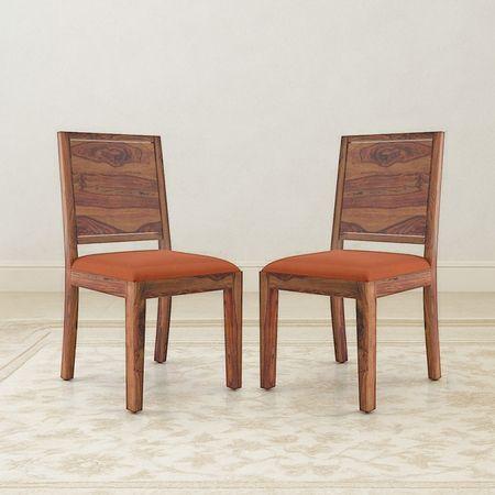 Oribi Solid Wood Dining Chair Set Of 2 In Teak Finish