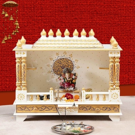 D'Dass White Sheesham and Mdf Wooden Temple For Pooja In Home and Office
