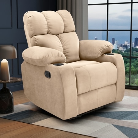 Helios One Seater Manual Recliner with Cup Holder in Beige Colour
