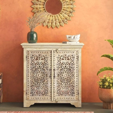 Anokhi Solid Wood Sideboard In Rustic White Finish