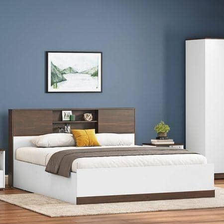Riley Dual Tone Queen Size Box Storage Bed In White Finish