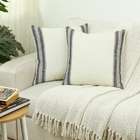 Classic Stripe Set Of 2 Cushion Cover With Black Colour