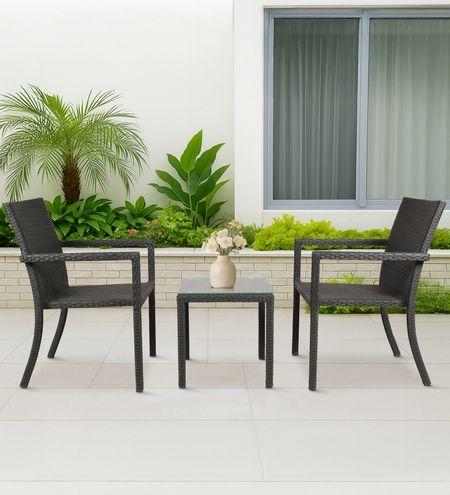 Canberra Wicker Table And Chair Set In Black Finish