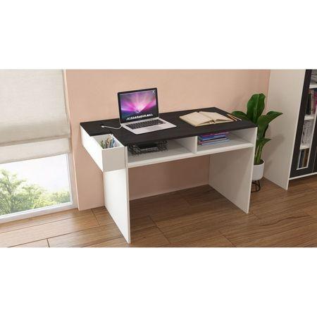 Ariana Study Desk with Shelves and Covered Storage cum Wire Extension Box in Ivory Antique Ebony Colour