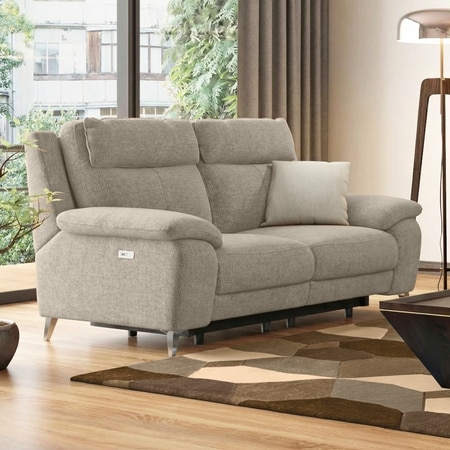 Emila Fabric Two Seater Motorized Recliner in Fossil Weave Colour