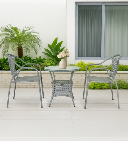 Esperance  Wicker Table And Chair Set In White And Black Finish