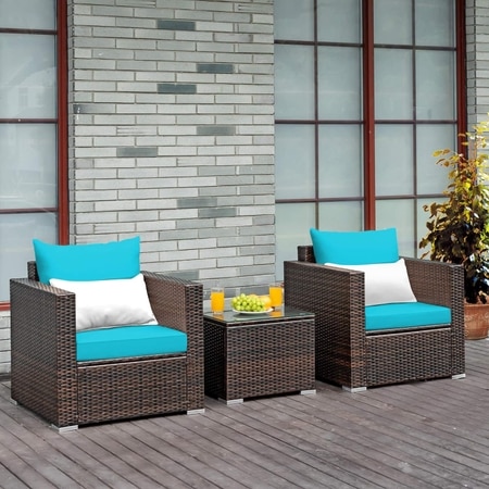 Carry Bird Wicker Patio Furniture Outdoor Balcony Chairs In Brown And Blue Colour