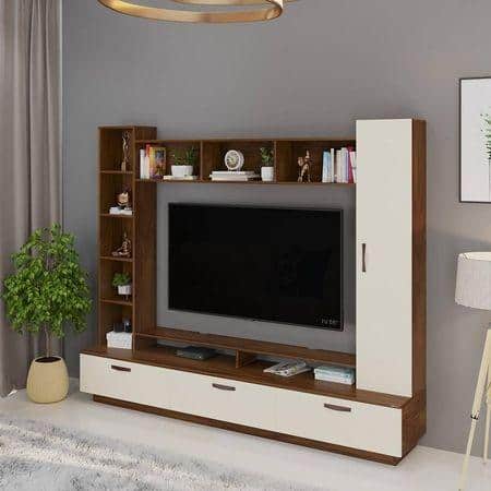 Fenily Engineering Wood TV Entertainment Unit Set Top Box Stand/TV Cabinet with Shelves for Books & Decor Display Unit Bed Living Room Upto 60 Inches (Brown Maple & Beige)