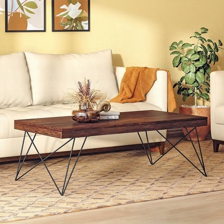 Dyson Rectangular Metal Coffee Table In Walnut Finish