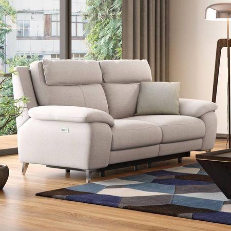 Emila Fabric Two Seater Motorized Recliner in Cream Colour