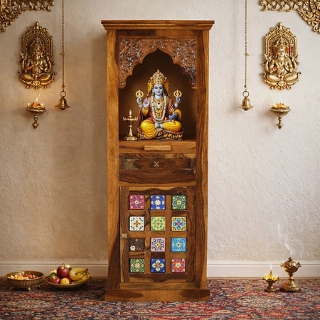 Jidi Sheesham Wood  Prayer Unit in Teak Finish