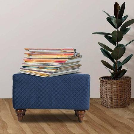 Eli Solid Wood  Ottomon in  Blue Colour