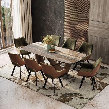 Paloma Engineered Wood 8 Seater Dining Table With Casey Dining Chairs in Dual Tone Colour