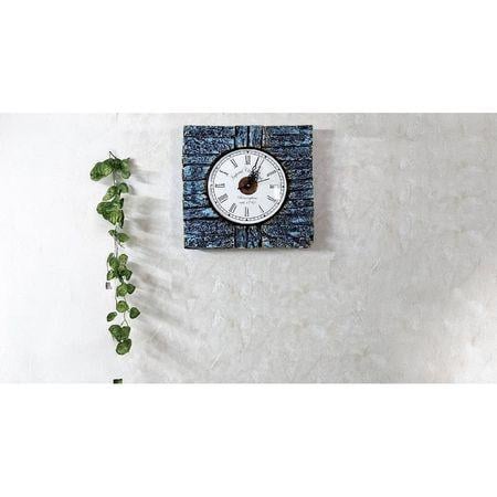 Kelly Teal Colour Square Solid Wood Bark finish wall clock by Disoo Fashions