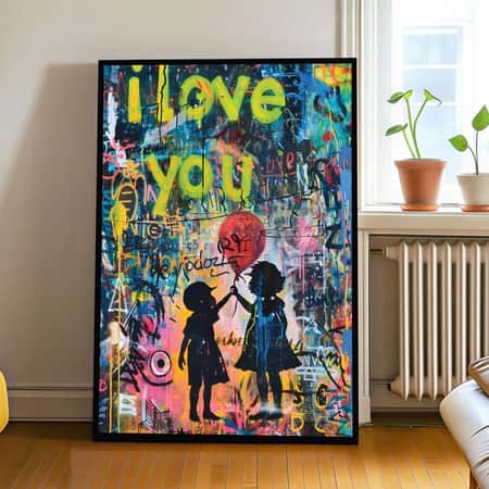 The Castle Decor Love You Graffiti Wall Art Framed Painting 20x30 Inch