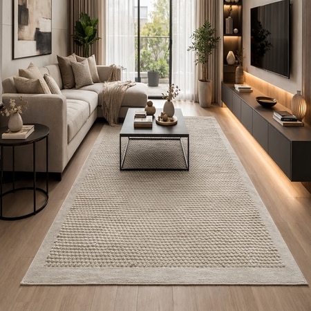 Horizon Textured Wool Rectangle Carpets Hand Knotted in Beige Colour