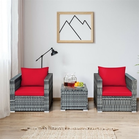 Carry Bird Wicker Patio Furniture Outdoor Balcony Chairs In Grey And Red Colour