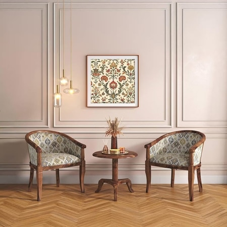 Florence ArmChair in Mustard Mist Ikat Colour and Teak Finish