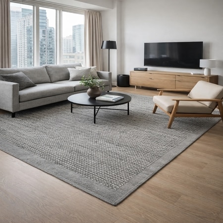 Pebble Texture Wool Rectangle Carpets Hand Knotted in Grey Colour