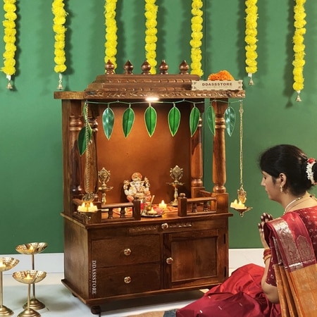 D'Dass Honey Finish Solid Sheesham Wooden Temple For Pooja