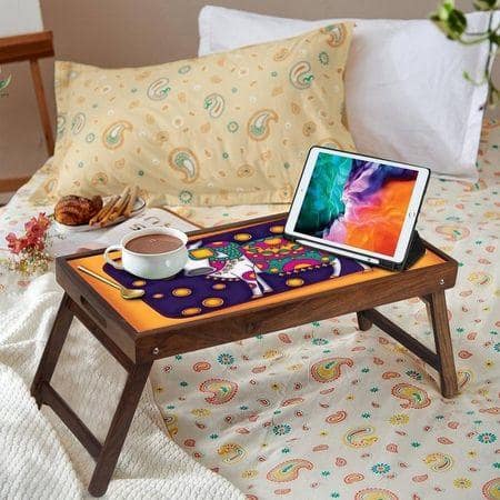 Dapper Dairy Solid Wood Breakfast Table/Tray In Multicolour